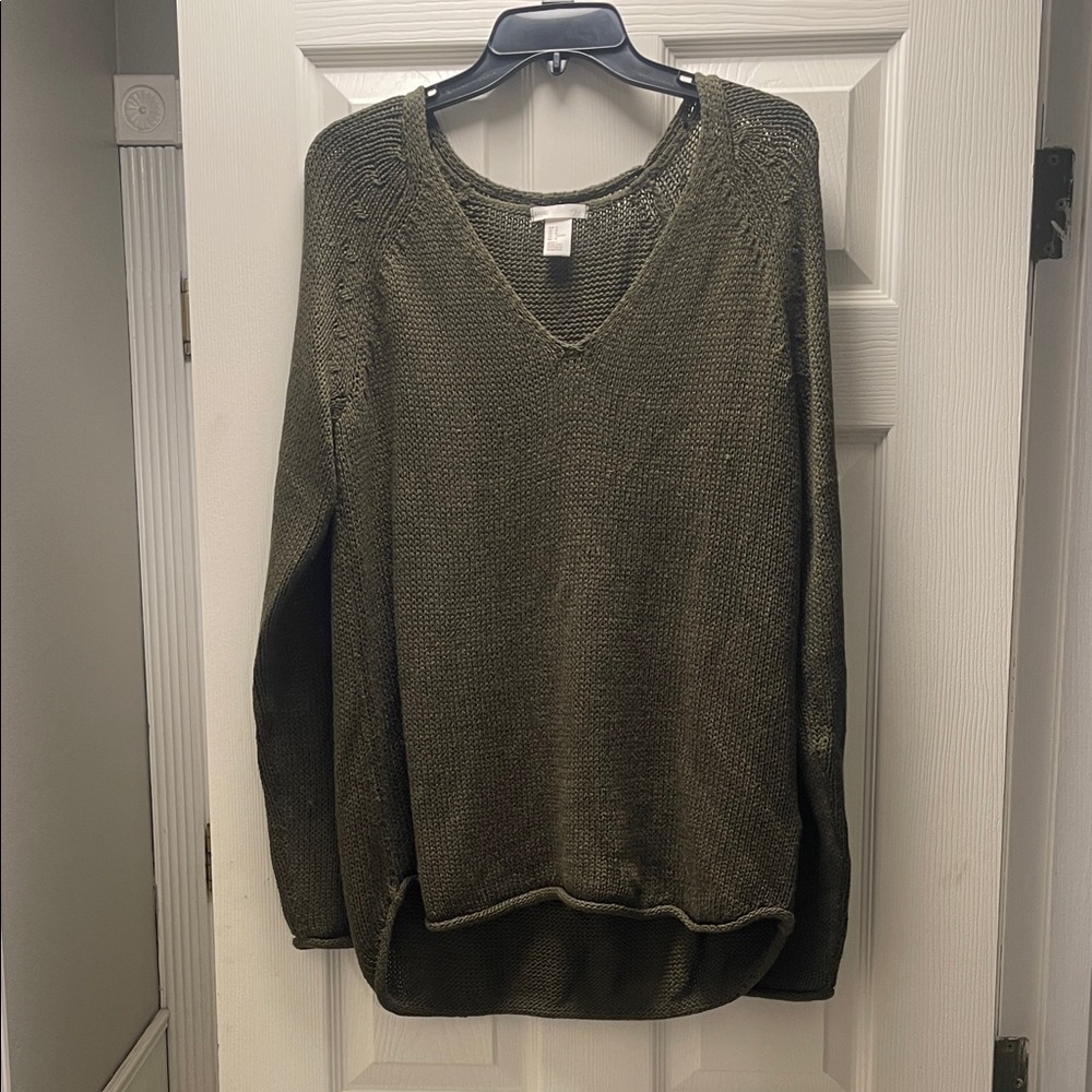 Olive Green V-Neck Women's H&M Sweater